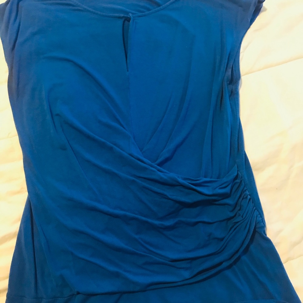 Royal blue gathered top with subtle keyhole